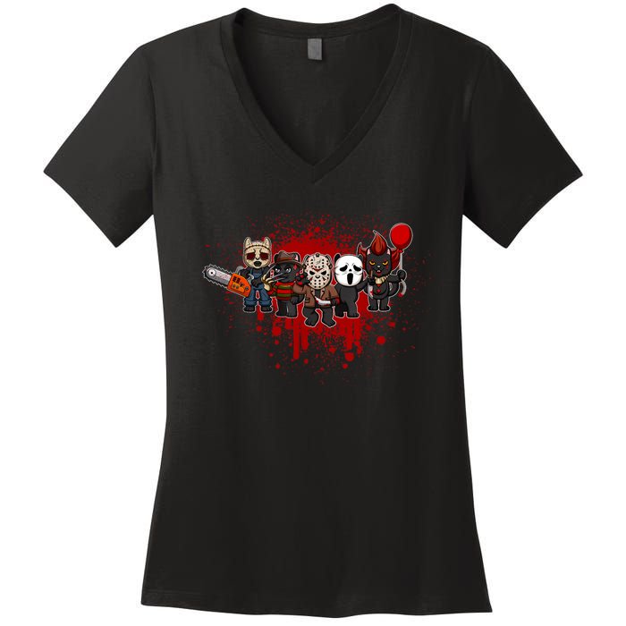 My Little Horror Crew Halloween Black Cat Women's V-Neck T-Shirt