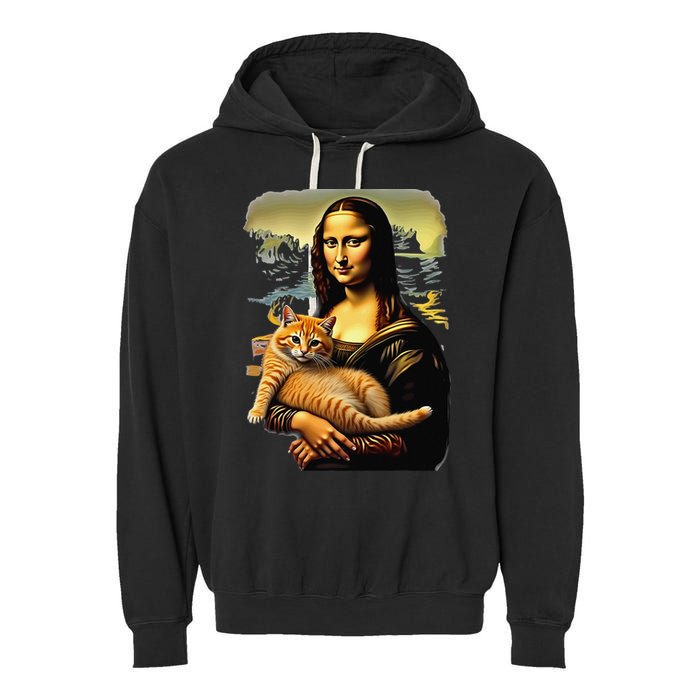 Mona Lisa Hugging Cat Garment-Dyed Fleece Hoodie
