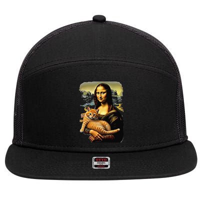 Mona Lisa Hugging Cat 7 Panel Mesh Trucker Snapback Hat