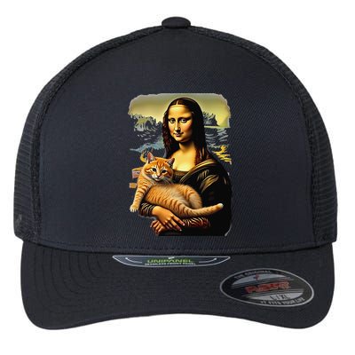 Mona Lisa Hugging Cat Flexfit Unipanel Trucker Cap