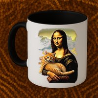 Mona Lisa Hugging Cat Mug