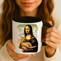 Mona Lisa Hugging Cat Mug