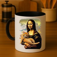 Mona Lisa Hugging Cat Mug