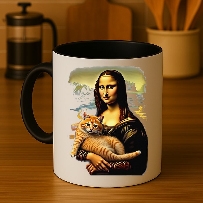 Mona Lisa Hugging Cat Mug