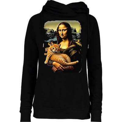 Mona Lisa Hugging Cat Womens Funnel Neck Pullover Hood