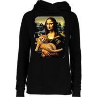 Mona Lisa Hugging Cat Womens Funnel Neck Pullover Hood