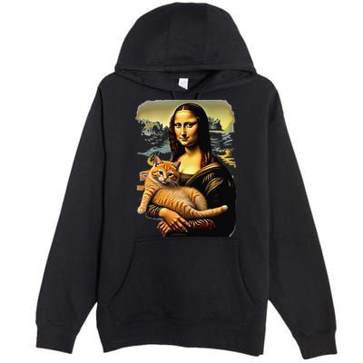 Mona Lisa Hugging Cat Premium Pullover Hoodie