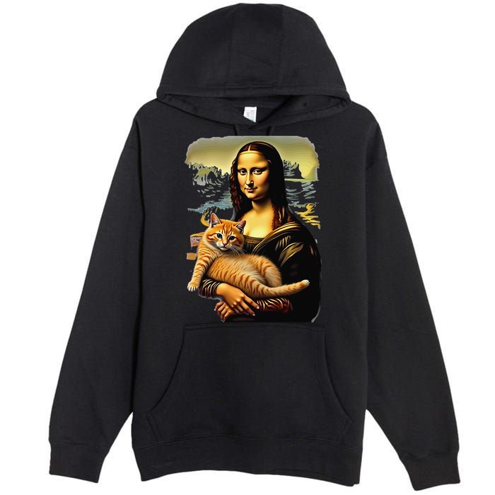 Mona Lisa Hugging Cat Premium Pullover Hoodie