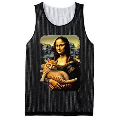 Mona Lisa Hugging Cat Mesh Reversible Basketball Jersey Tank
