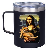 Mona Lisa Hugging Cat 12oz Stainless Steel Coffee Mug