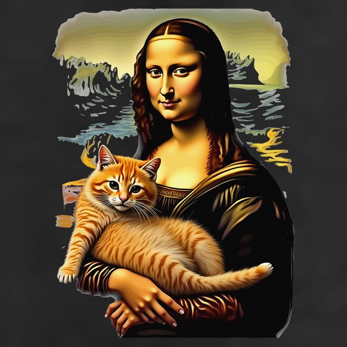 Mona Lisa Hugging Cat 12oz Stainless Steel Coffee Mug