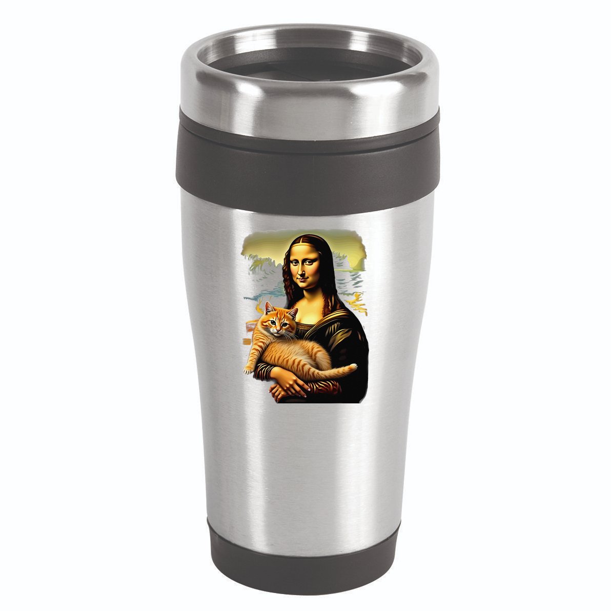Mona Lisa Hugging Cat 16oz Travel Tumbler