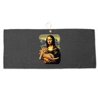 Mona Lisa Hugging Cat Large Microfiber Waffle Golf Towel