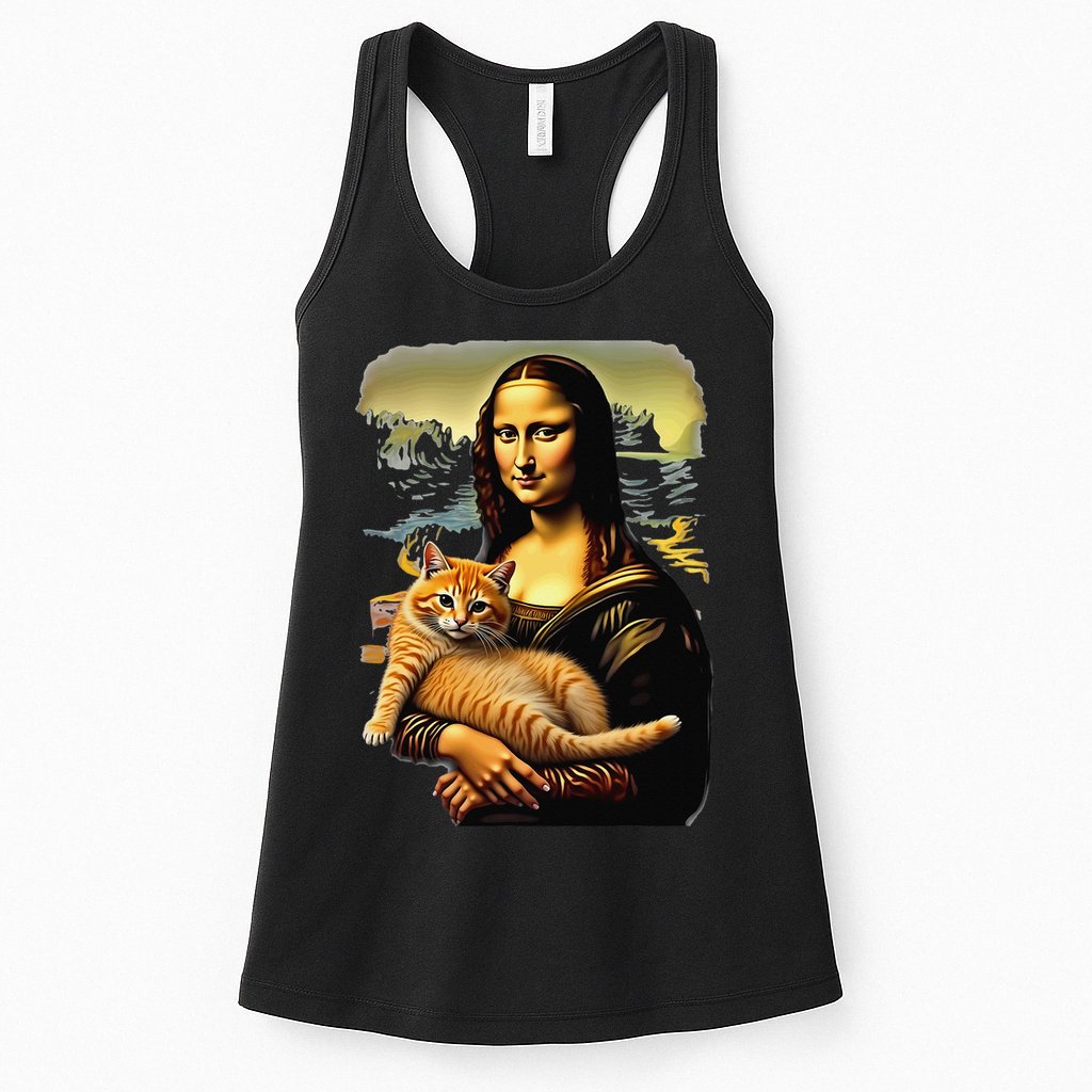 Mona Lisa Hugging Cat Womens Tank Top