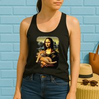 Mona Lisa Hugging Cat Womens Tank Top