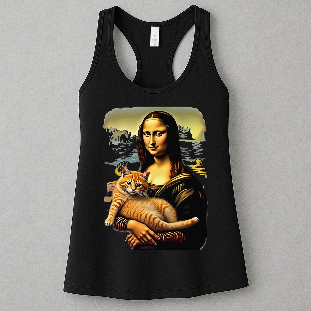 Mona Lisa Hugging Cat Womens Tank Top