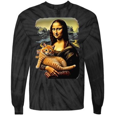 Mona Lisa Hugging Cat Tie-Dye Long Sleeve Shirt