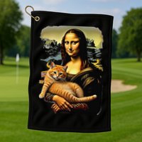 Mona Lisa Hugging Cat Golf Towel