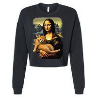 Mona Lisa Hugging Cat Cropped Pullover Crew