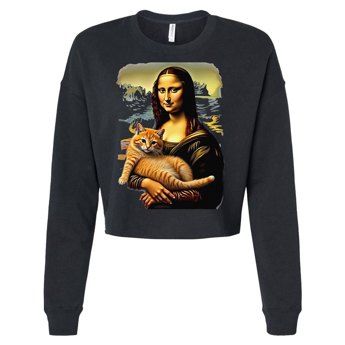 Mona Lisa Hugging Cat Cropped Pullover Crew