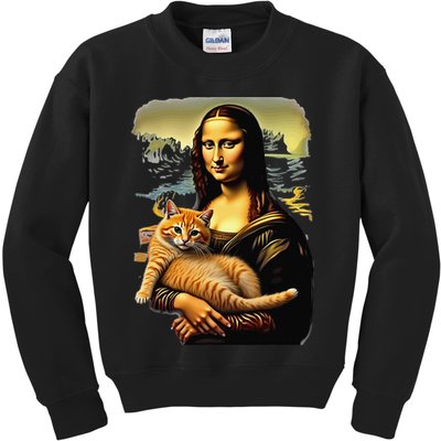 Mona Lisa Hugging Cat Kids Sweatshirt