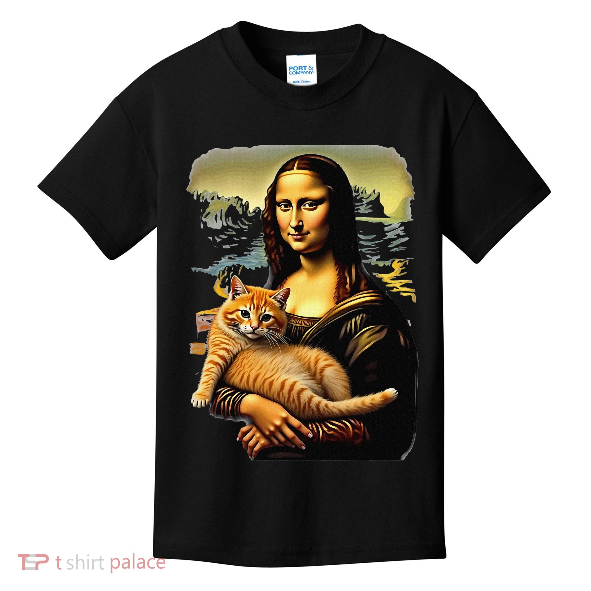 Mona Lisa Hugging Cat Kids T-Shirt