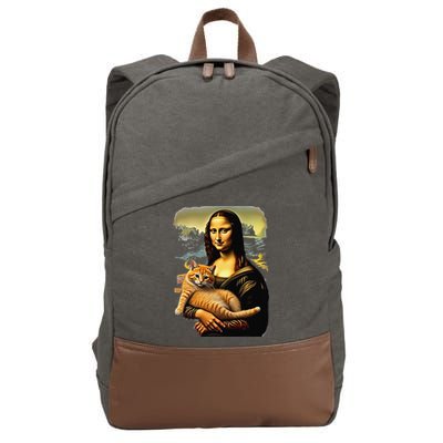 Mona Lisa Hugging Cat Cotton Canvas Backpack
