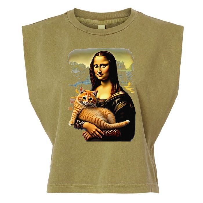 Mona Lisa Hugging Cat Garment-Dyed Women's Muscle Tee