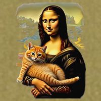 Mona Lisa Hugging Cat Garment-Dyed Women's Muscle Tee