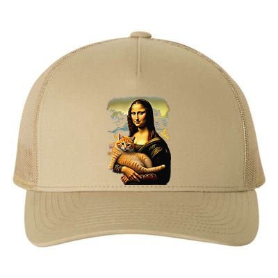 Mona Lisa Hugging Cat Yupoong Adult 5-Panel Trucker Hat