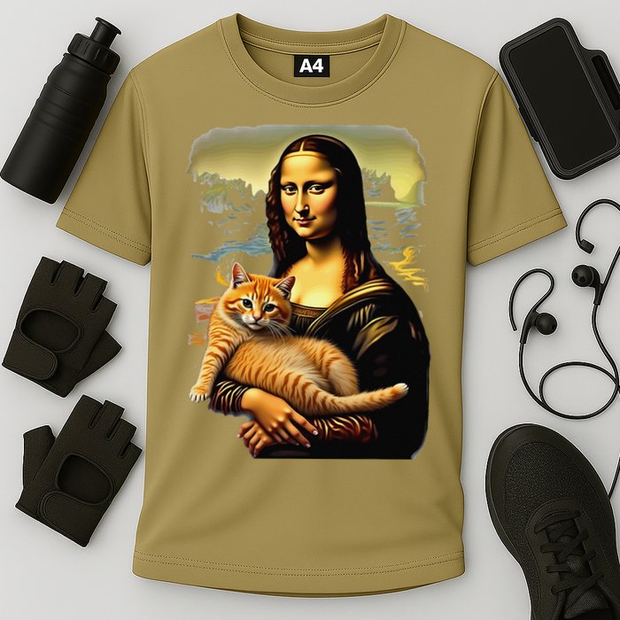 Mona Lisa Hugging Cat Performance Shirt