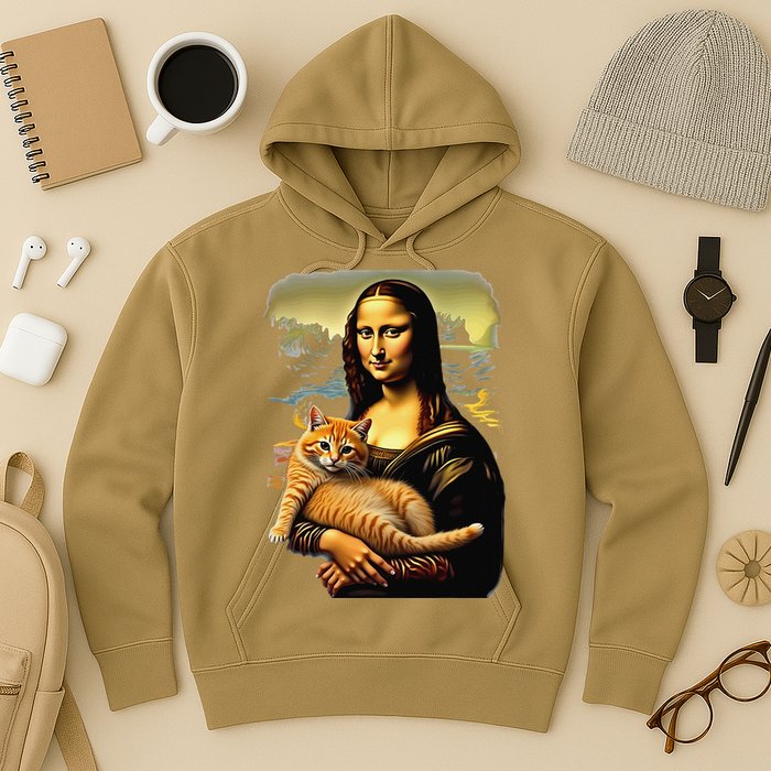 Mona Lisa Hugging Cat Hoodie