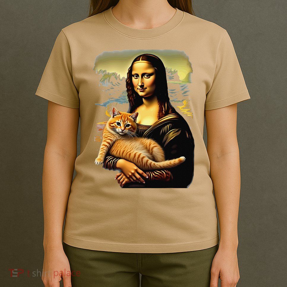 Mona Lisa Hugging Cat T-Shirt