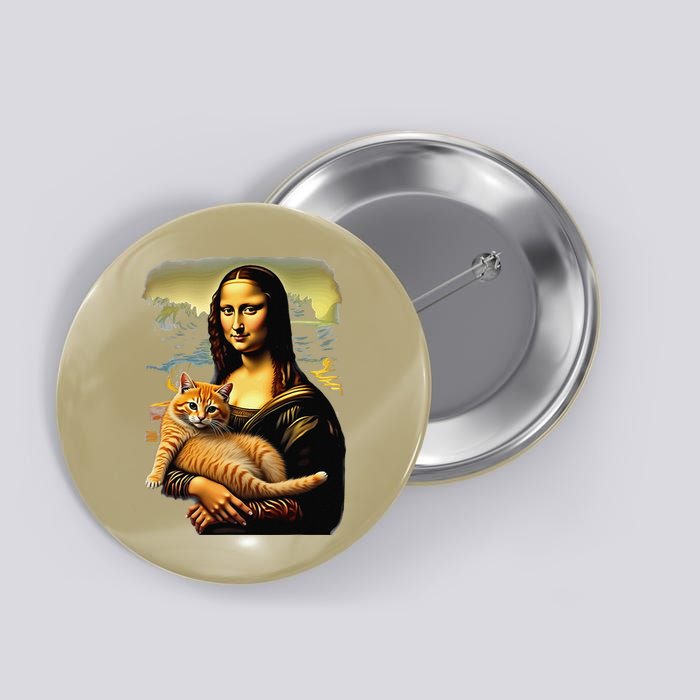 Mona Lisa Hugging Cat Button