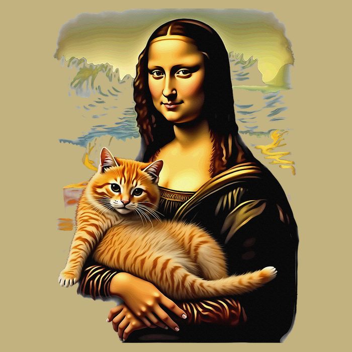 Mona Lisa Hugging Cat Button