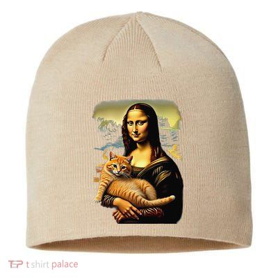 Mona Lisa Hugging Cat Sustainable Beanie