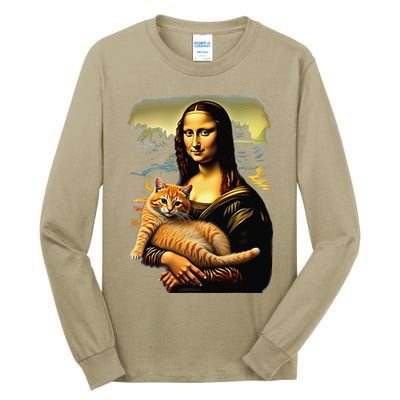 Mona Lisa Hugging Cat Tall Long Sleeve T-Shirt