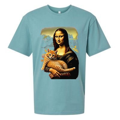 Mona Lisa Hugging Cat Sueded Cloud Jersey T-Shirt
