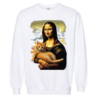 Mona Lisa Hugging Cat Garment-Dyed Sweatshirt