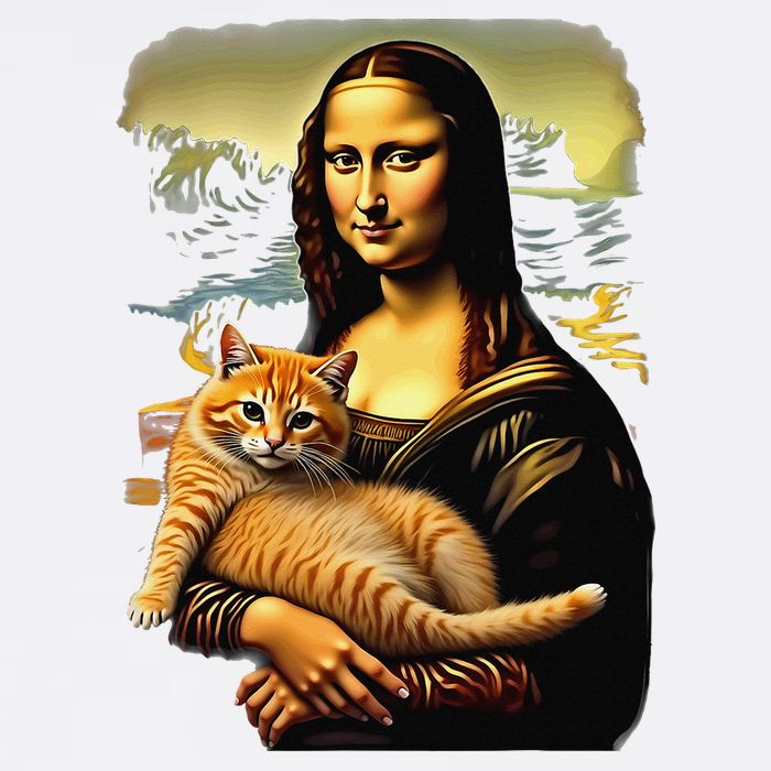 Mona Lisa Hugging Cat Garment-Dyed Sweatshirt