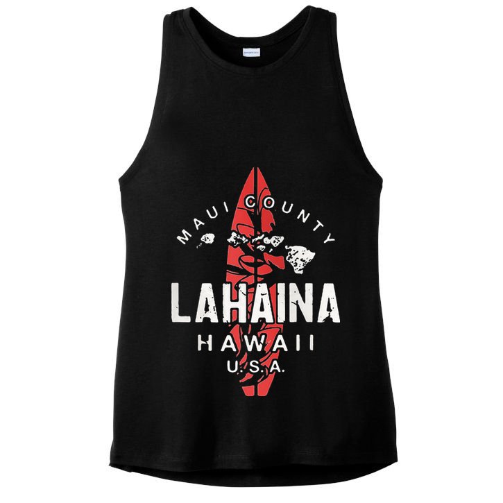 Maui Lahaina Hawaii Vintage Hawaiian Islands Surf Ladies PosiCharge Tri-Blend Wicking Tank