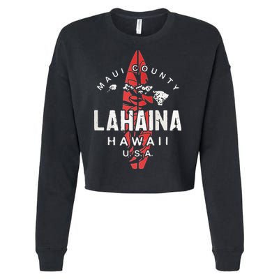 Maui Lahaina Hawaii Vintage Hawaiian Islands Surf Cropped Pullover Crew
