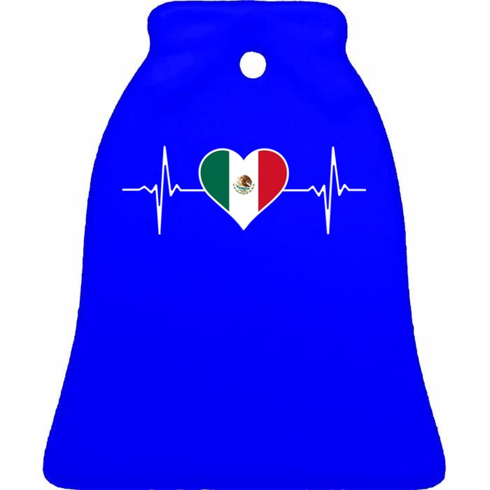 México Love Heartbeat Mexican Flag Pulse Heart For Mexico Gift Ceramic Bell Ornament