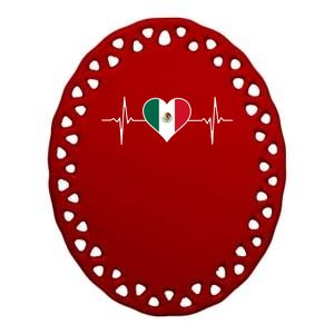 México Love Heartbeat Mexican Flag Pulse Heart For Mexico Gift Ceramic Oval Ornament