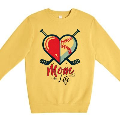 Mom Life Heart Funny Baseball Hockey Mom Mothers Day Premium Crewneck Sweatshirt