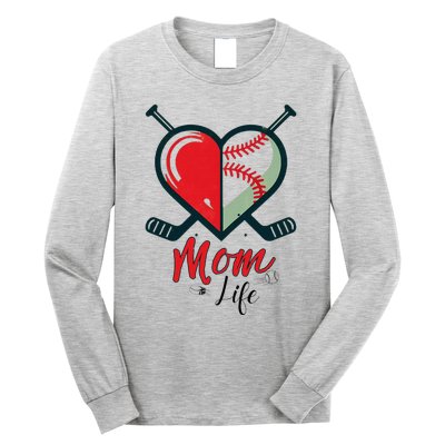 Mom Life Heart Funny Baseball Hockey Mom Mothers Day Long Sleeve Shirt