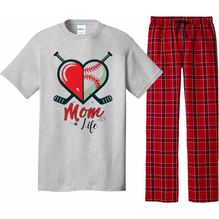 Mom Life Heart Funny Baseball Hockey Mom Mothers Day Pajama Set