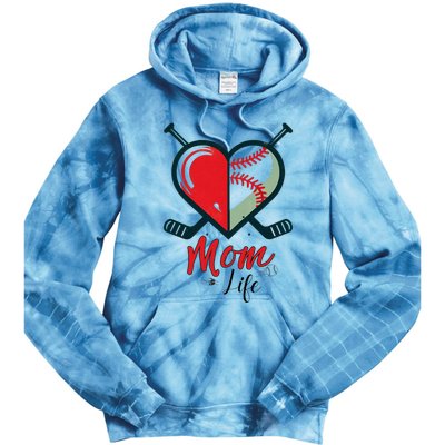 Mom Life Heart Funny Baseball Hockey Mom Mothers Day Tie Dye Hoodie