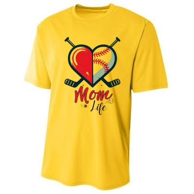 Mom Life Heart Funny Baseball Hockey Mom Mothers Day Performance Sprint T-Shirt