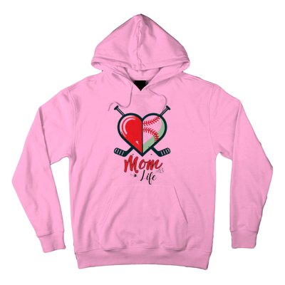 Mom Life Heart Funny Baseball Hockey Mom Mothers Day Hoodie